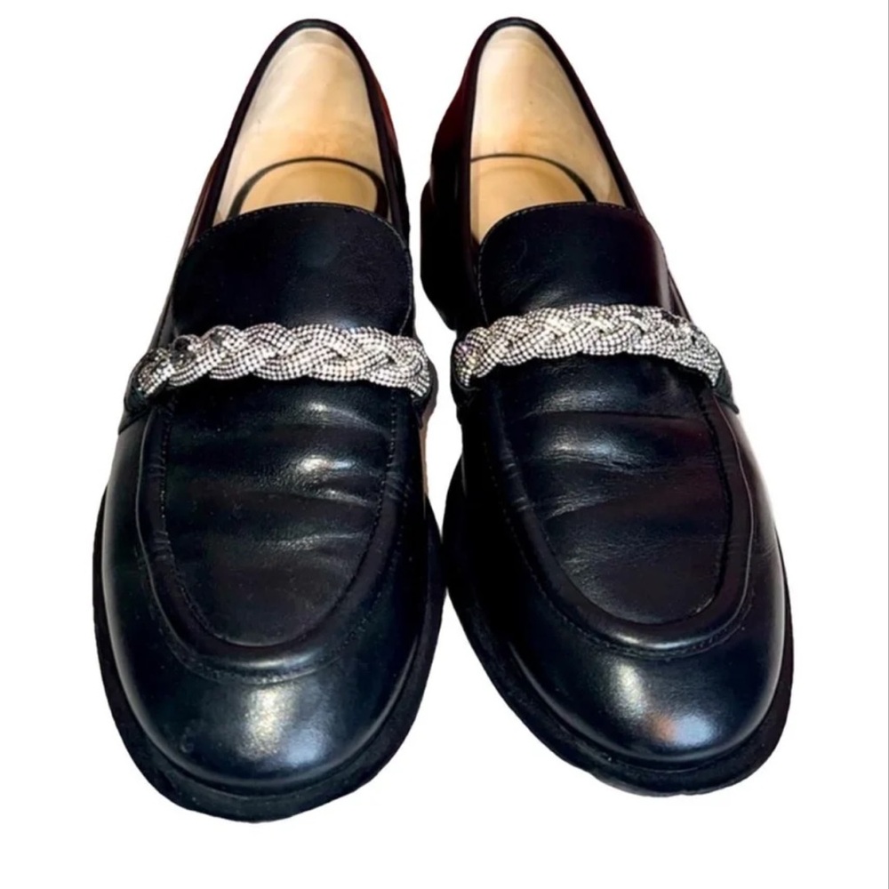 Black Loafers with Silver Chain Detail- Stuart Weitzman